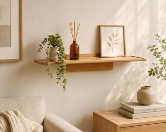 Large Oak Scandinavian Style Wall Shelf