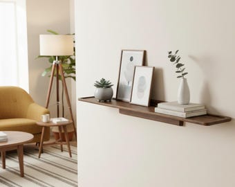 Oak Scandinavian Style Wall Shelf in a Warm Walnut Finish