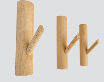 Wall Hooks for Wall or Door Mounting, Coat Hooks or Towel Hooks in Beech.
