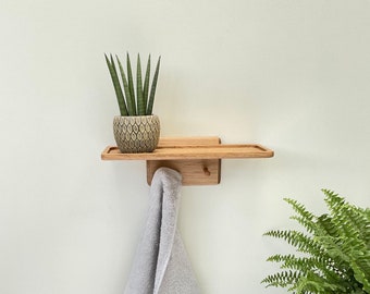 Bathroom Shelf with Shaker Style Towel Pegs in Oak