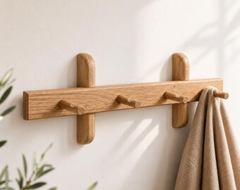 Handcrafted Solid Oak Peg Rail: Coat Rack with Peg Hooks