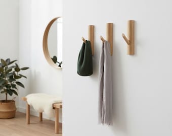Solid Oak Wall Hook: Modern Coat or Towel Hook