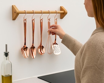 Oak Kitchen Utensil Rail, Wall Mounted