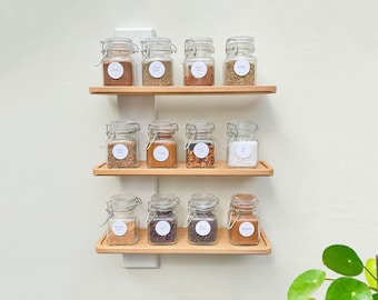 Oak Spice Rack, Wall Mounted in Oak and White.