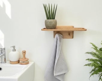 Bathroom Shelf with Shaker Style Towel Pegs in Oak