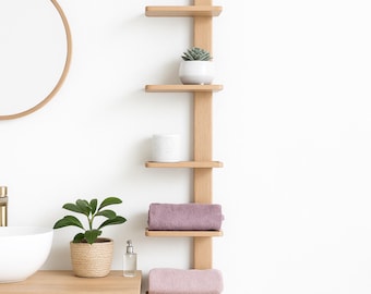 Tall Bathroom Shelf Unit in Oak