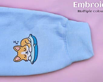 Sleeve Embroidered Corgi Sweatshirt, Corgi Jumper, Corgi Mum, Corgi Dad, Corgi Gifts, Corgi Sweatshirt