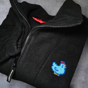 Pixel Chicken Oversized 1/4 Zip Fleece, Cozy Gamer Pullover, Stardew Valley Inspired Fleece, Unisex Farming Game Gift