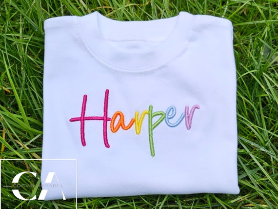 Rainbow Custom 3D Embroidered Kids T-Shirt, Personalised Kids Name, Pastel, Embroidered Gifts, Raised Embroidery, Personalised Tshirt