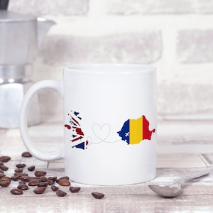UK to Romania Coffee Mug Gift For Romanian Husband Romania Tea Mug Gift For British Husband Romanian Girlfriend Gift Romanian Wife Mug