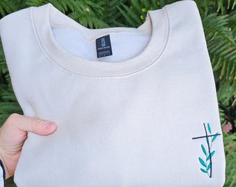 Kreuz gesticktes Sweatshirt: Christliche Kleidung, Kreuzpullover, christliche Kleidung