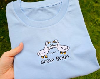 T-shirt geborduurde gans: grappige woordspeling vogelhumor, 100% katoen