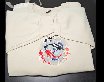 Felpa unisex in cotone, ricamo Koi Fish, felpa Koi Fist, girocollo ricamato