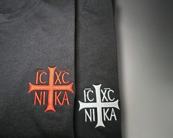 T-shirt met geborduurd orthodox kruis, ICXCNIKA christelijk T-shirt, christelijk cadeau, uniseks t-shirt