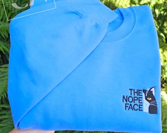 Nope Cat Embroidered Sweatshirt: Funny Pet Lover Crewneck