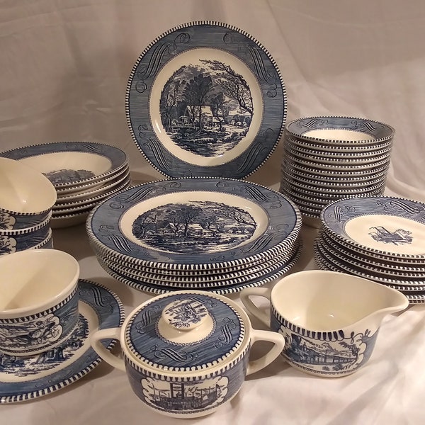 Vintage Dinnerware set currier & Ives dinnerware lot