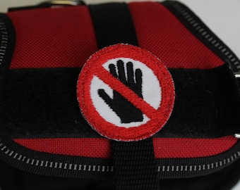 embroidered patch "Do not touch" and "Nicht Angreifen" / for dog harnesses / with Velcro / various sizes