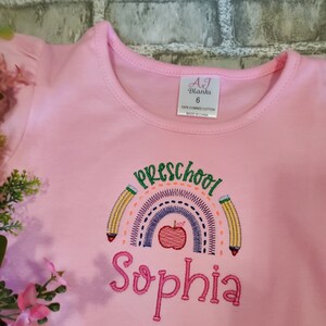 Back to School Embroidered T-Shirt with puff sleeves