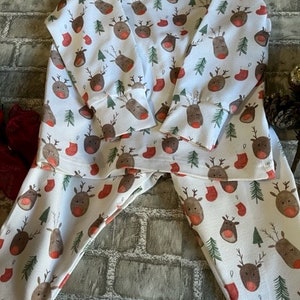 Warm and Cozy Long Sleeve Cuffed Wrist and Cuffed Ankles Red Nose Reindeer Christmas Pajama's