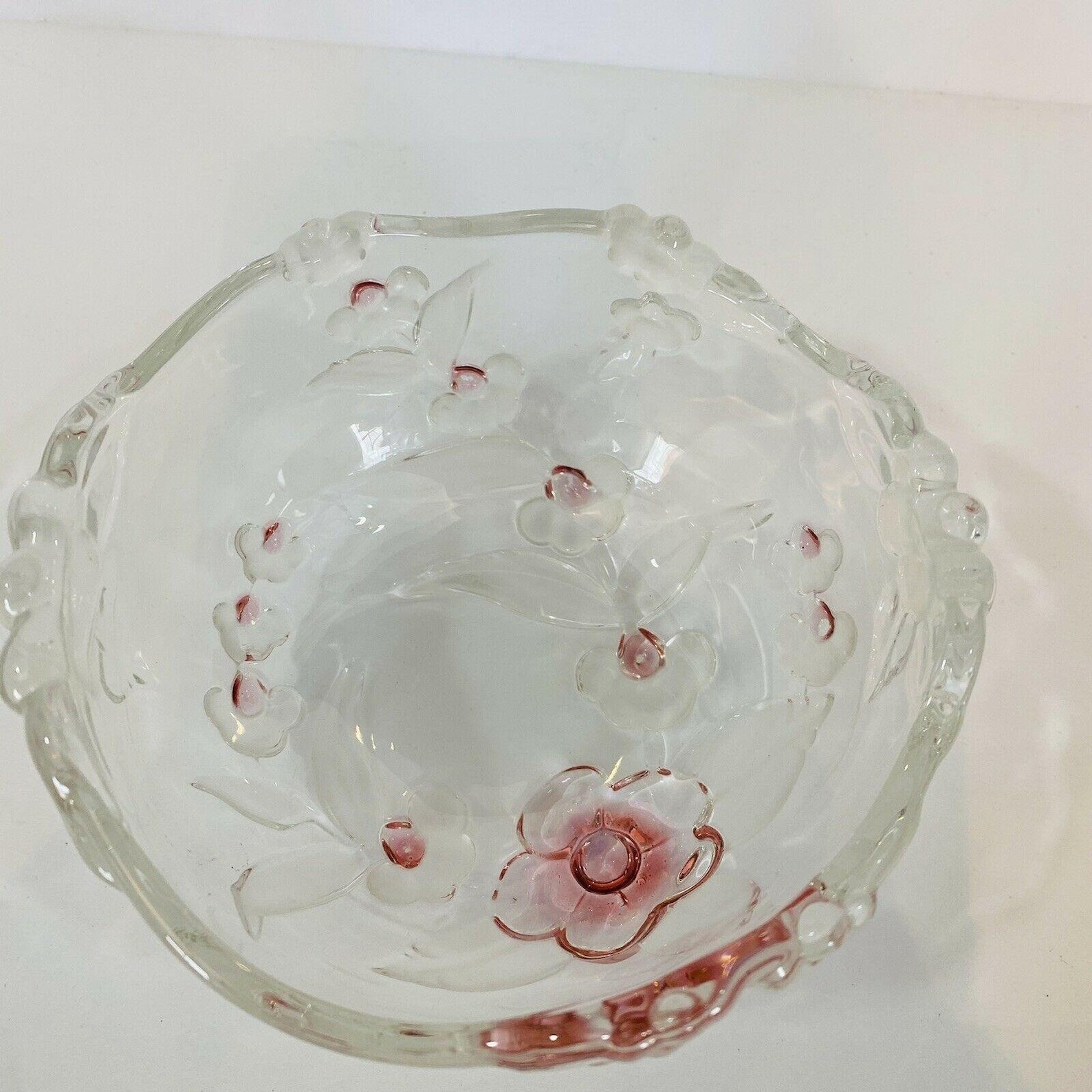 Mikasa Bowl Clear & Frosted Glass w/ Pink Flowers Serving Dish Etsy