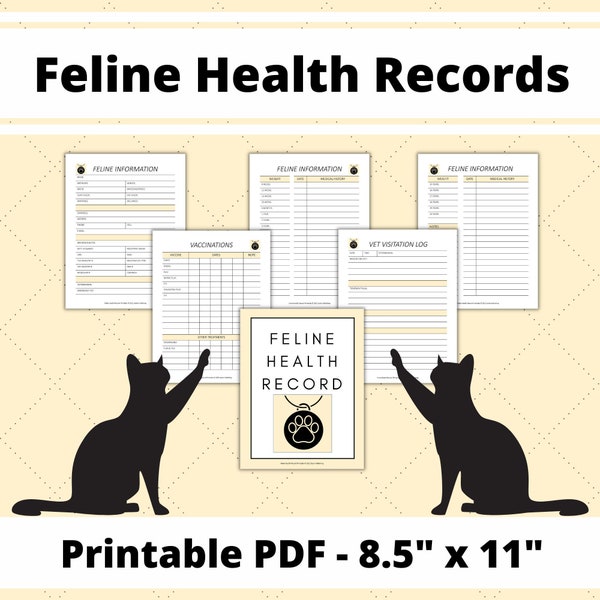 Feline Health Record, Cat Health Record, Cat Vaccination Record, Pet Planner, Veterinarian Visits, Kitten Medical Health Record, Cat Shots