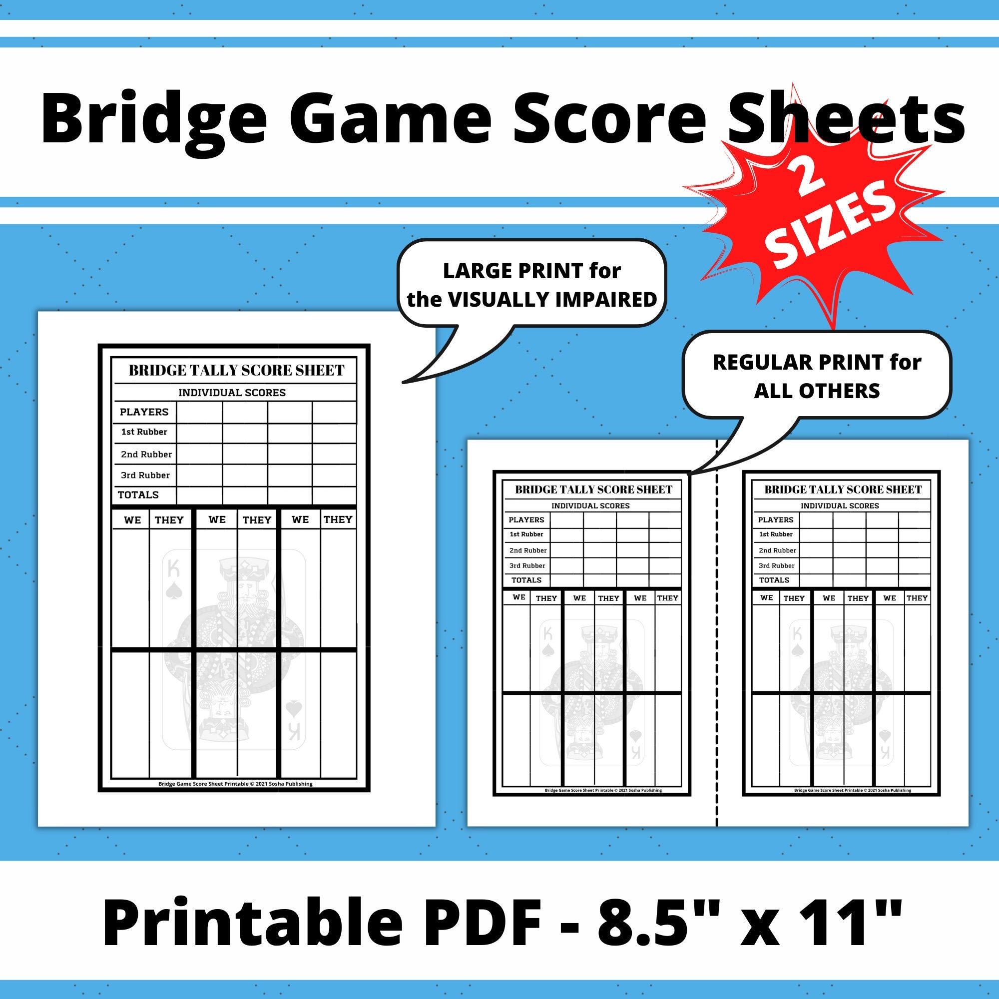 Bridge Game Score Sheets Printable Bridge Score Pad Bridge - Etsy