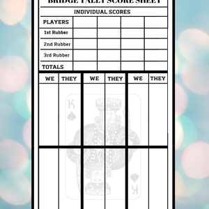 Bridge Game Score Sheets, Printable Bridge Score Pad, Bridge Score Card ...