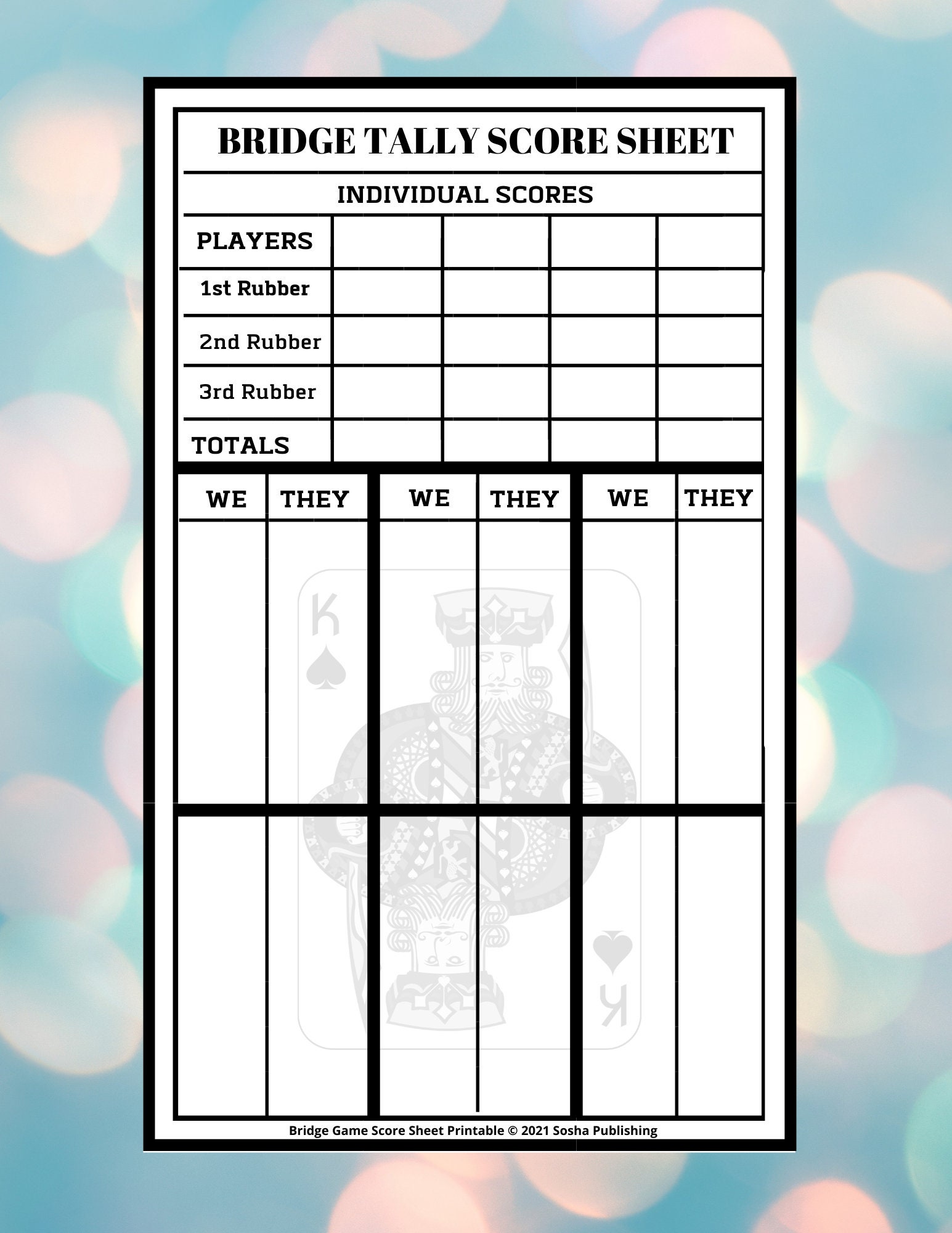 Bridge Game Score Sheets Printable Bridge Score Pad Bridge Score Card