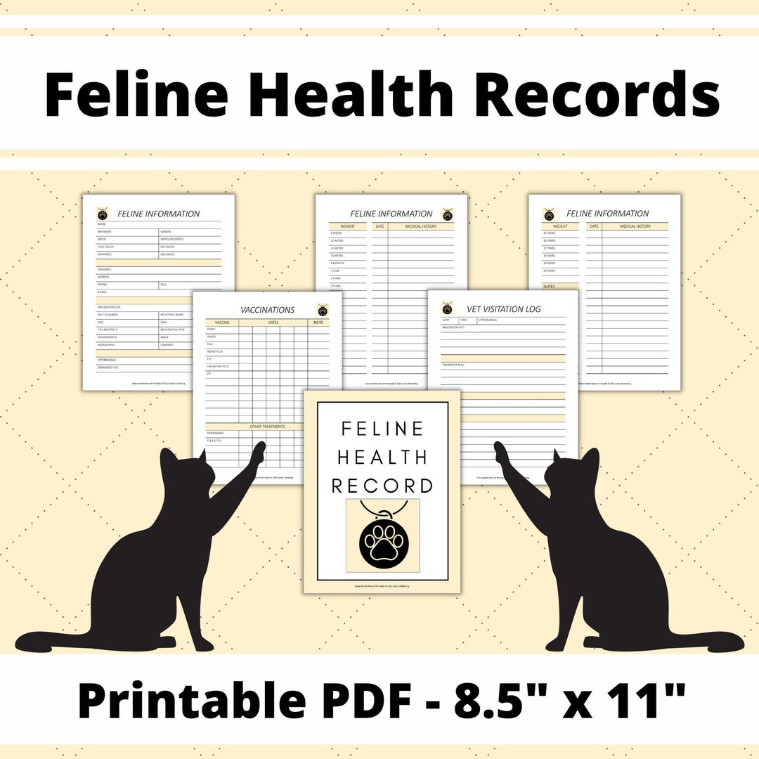 Feline Health Record, Cat Health Record, Cat Vaccination Record, Pet