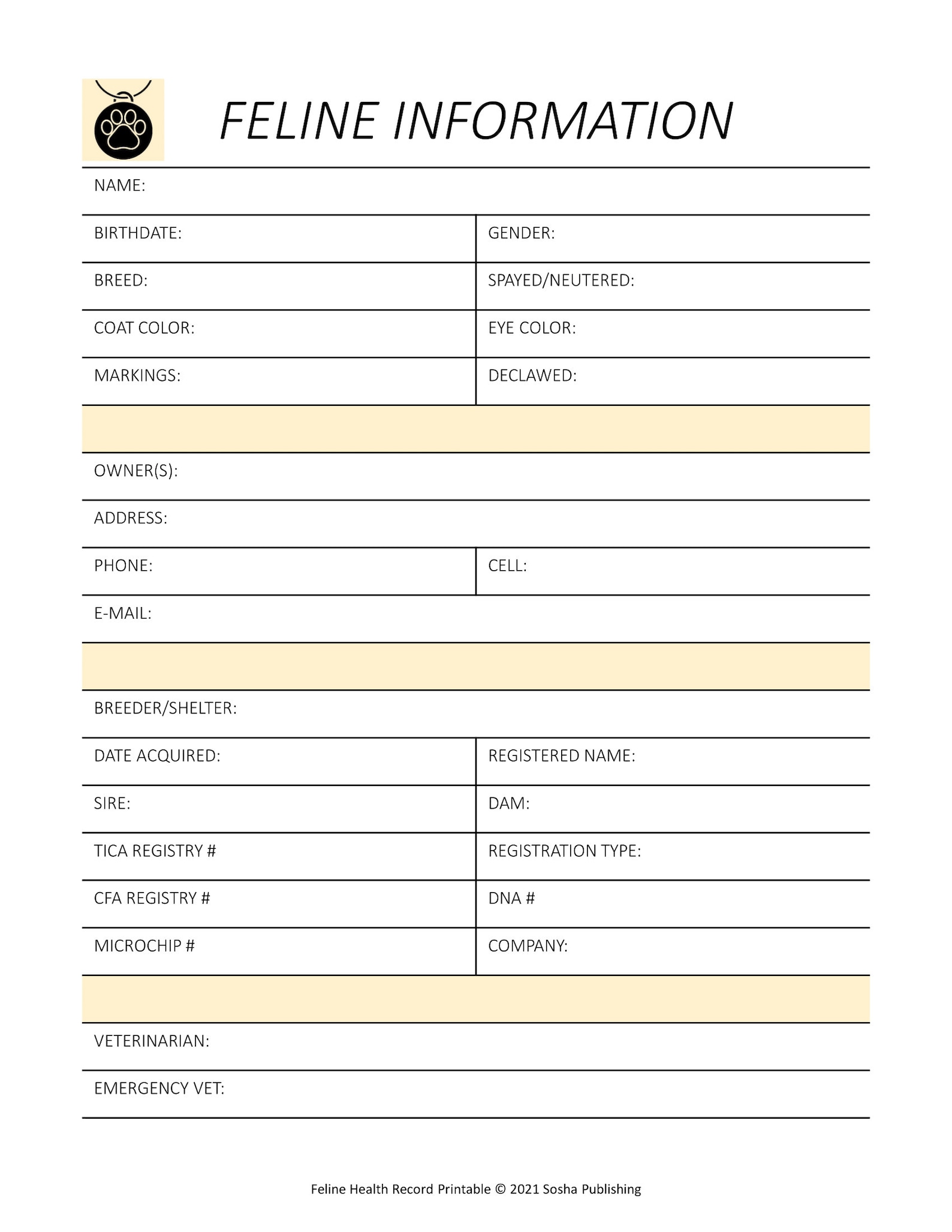 Feline Health Record Cat Health Record Cat (Download Now) Etsy Australia