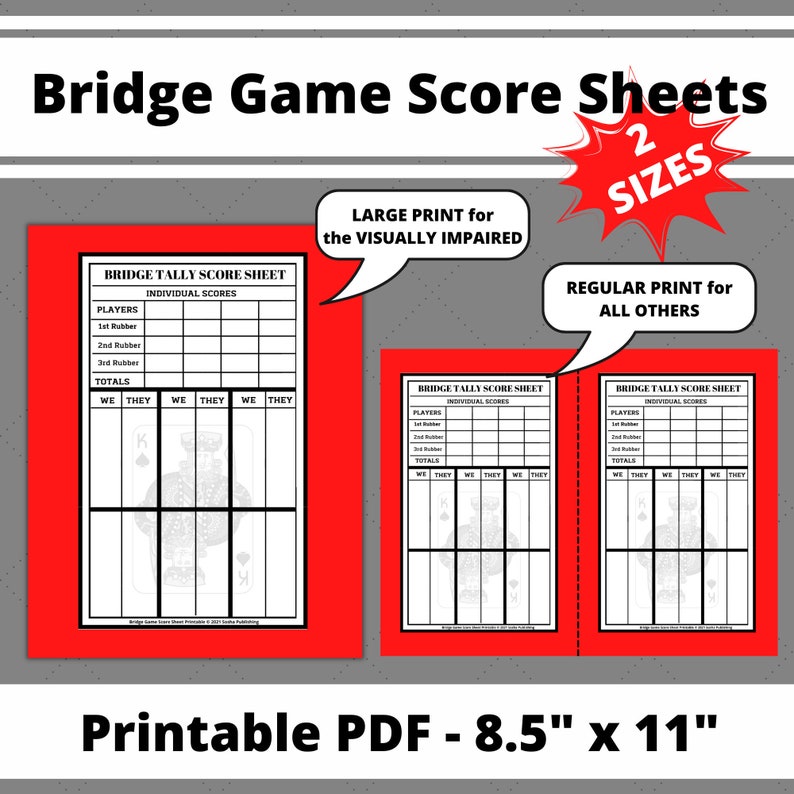 Bridge Game Score Sheets, Printable Bridge Score Pad, Bridge Score Card ...