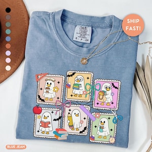 Ghost Teacher Shirt, Halloween Teacher Shirt, Funny Book Lover Tee, Comfort Colors Fall Shirt, Cute Stamp Design, Teacher Gift Idea