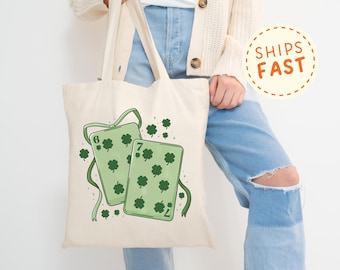 Bolsa de tela para el Día de San Patricio, bolsa para naipes 6/7, diseño de póker de trébol de la suerte, regalo divertido de San Patricio, bolsa de lona irlandesa