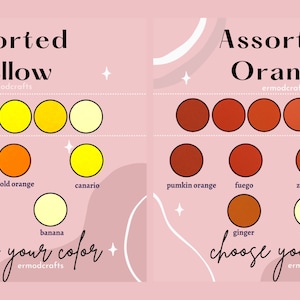 Pode incluir: Amostras de cores amarelas e laranja sortidas com nomes como tigre, laranja dourado, can&aacute;rio, laranja ab&oacute;bora, fogo e cenoura. O texto "escolha sua cor" est&aacute; escrito abaixo das amostras.