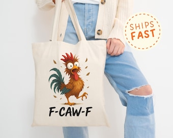 Bolsa de pollo divertida F-Caw-F, regalo de gallo loco, bolsa de animales de granja atrevidos, regalo sarcástico para amantes de las gallinas, bolsa de humor de chica de campo