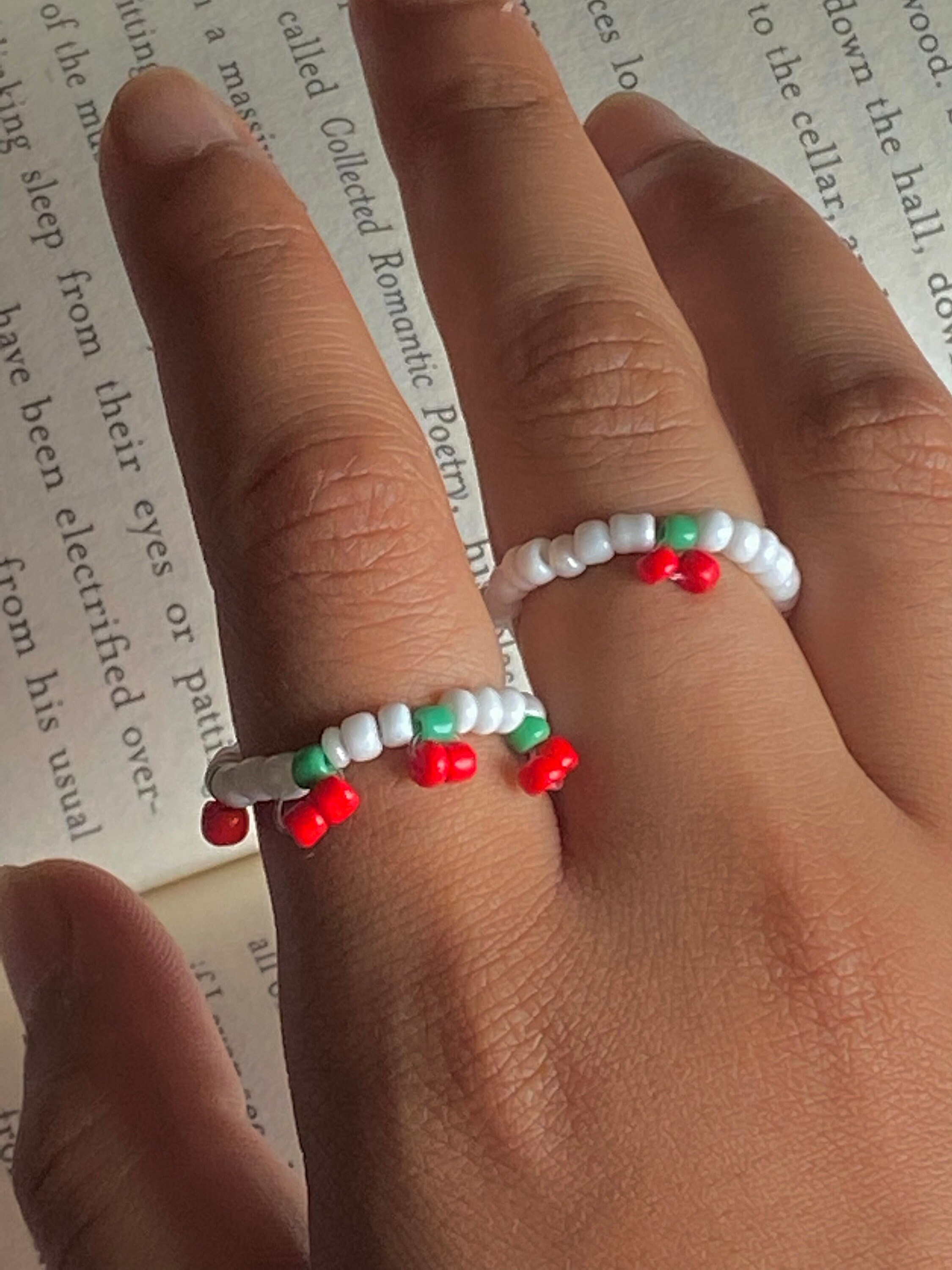 Stackable cherry rings // seed bead rings Etsy