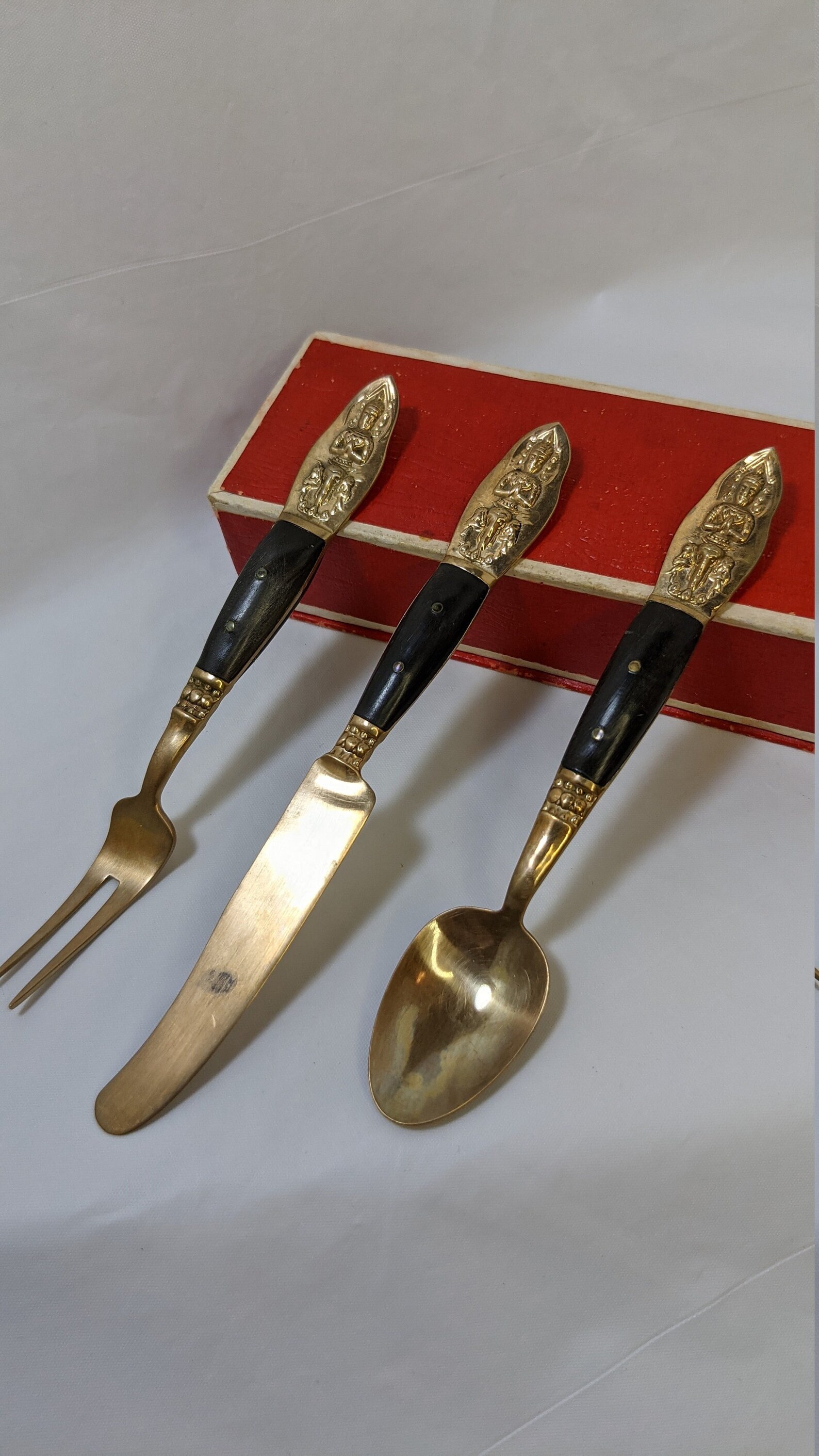 Vintage Bronze Thai Flatware Set of 3 1964 Etsy