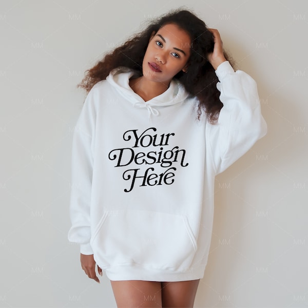 Gildan 18500 Oversized Hoodie Mockup | White Hoodie Mockup | African-American Model Mockup | Minimalist Mock-up | Summer Mock up