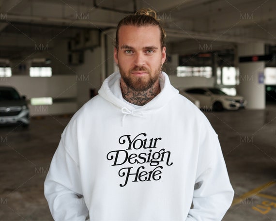 Gildan 18500 WHITE Men's Hoodie Mockup | Male Model Mockup | Oversized  Hoodie Mockup for Men | Tattooed Model Mockup | Parking Lot Mock Up - Etsy