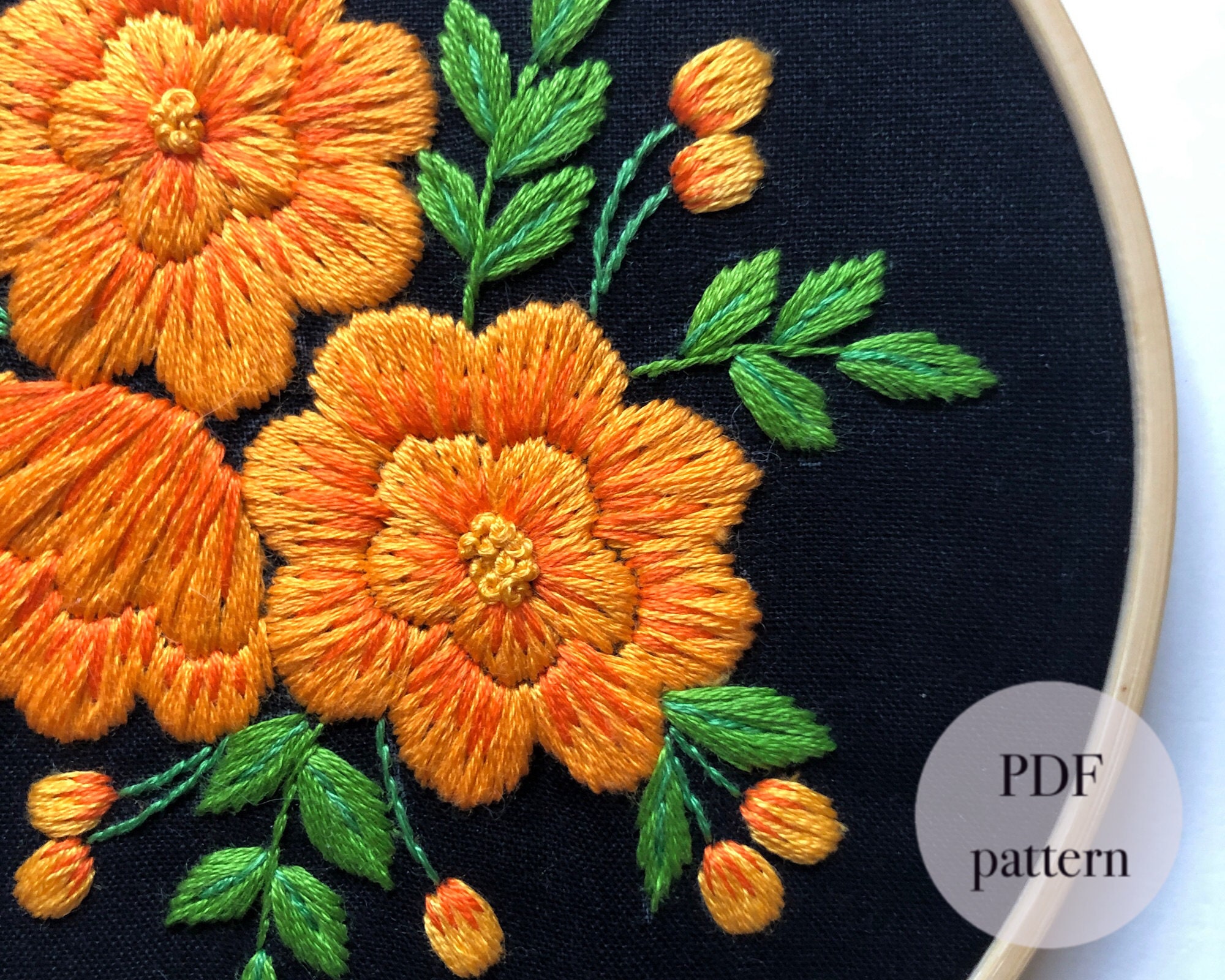 Marigolds Botanical Embroidery Digital Pattern — My Giant Strawberry:  Creative Joy, Watercolor Art and Garden Magic