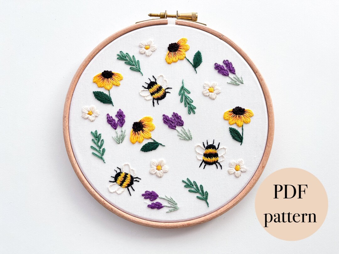 Bee Embroidery Design Learn to Embroider, Floral Embroidery Design, Get ...