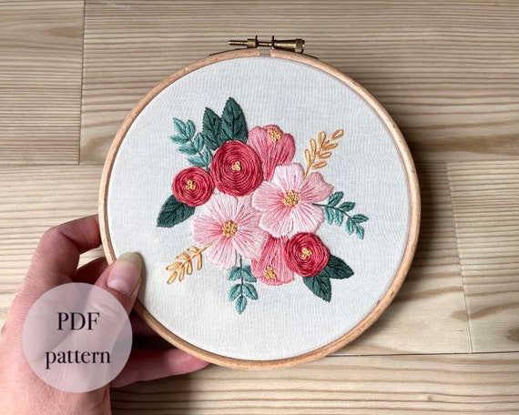 Embroidery Pattern Pdf // Embroidery Design Flower Pink Roses, Peony Design,  Hand Embroidery Pattern, Pink Floral Embroidery -  Canada