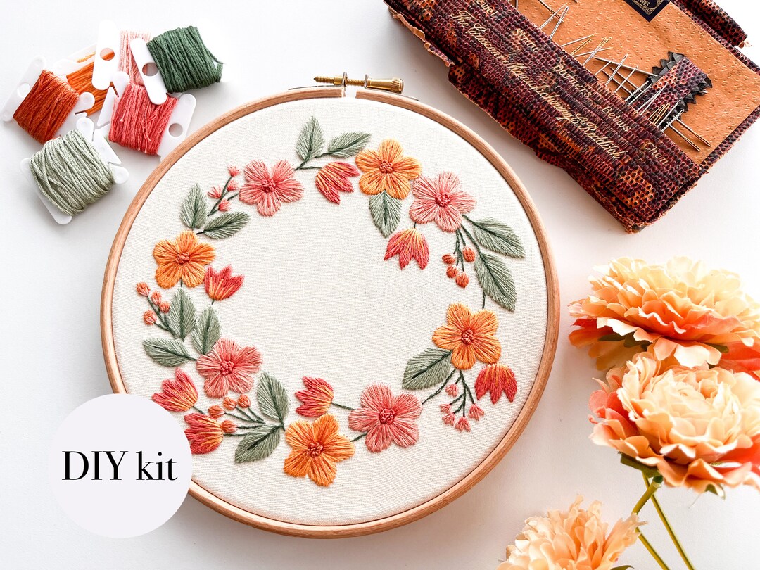 Floral Hand Embroidery Kit for Beginners Make Your Own, DIY Hoop Art ...