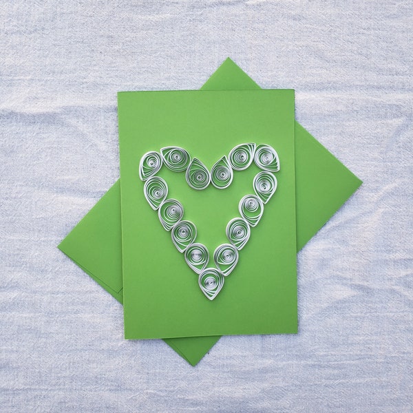 Green Quilled Heart Card