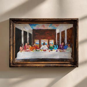 Dinner Party- LGBTQ+ Christian Art- Queer Religious Art- Acrylic Painting- Jesus Eating with the Outcasts