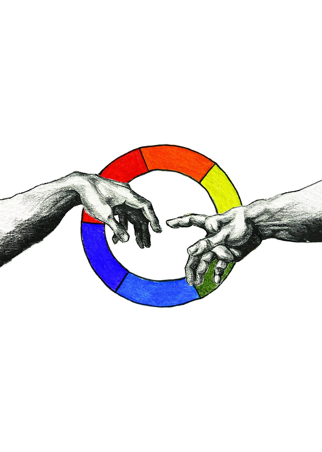 A Touch of Color LGBTQ Christian Art Queer Religious Art Pencil Drawing