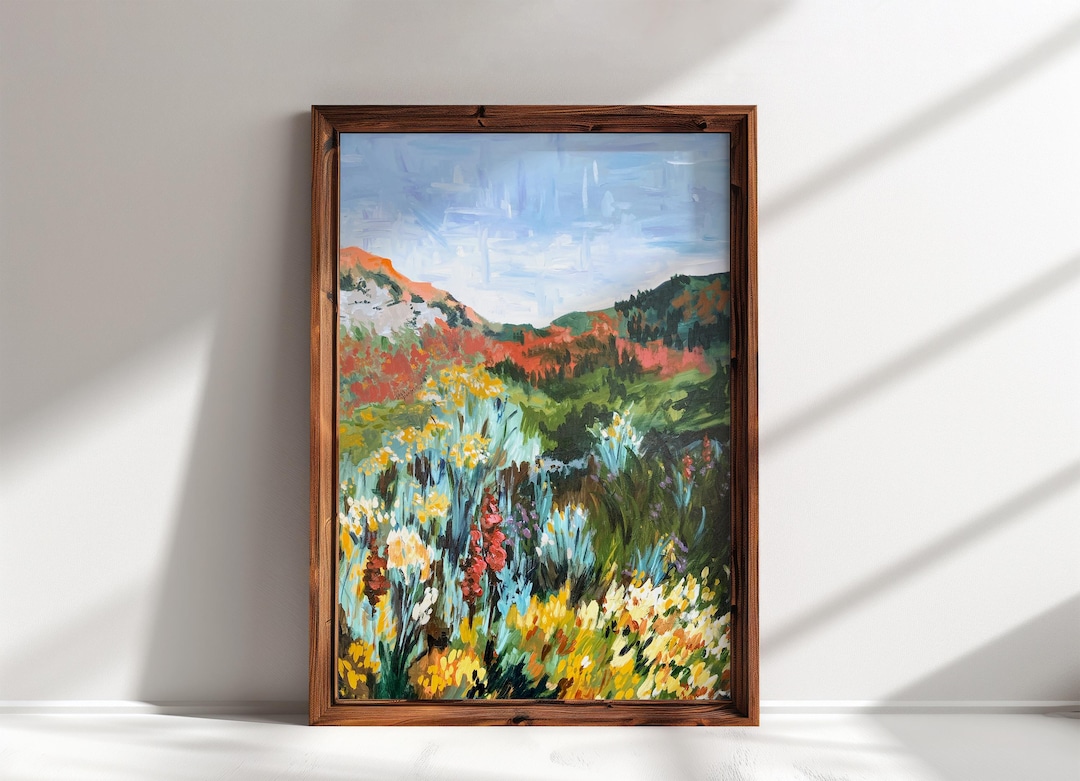 Mountain and Wildflower Landscape Painting- Colorful Landscape Art ...