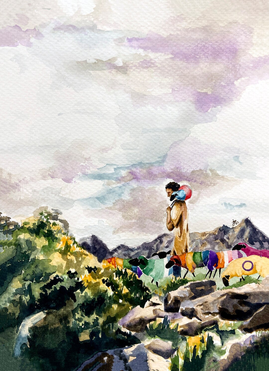 The Good Shepherd LGBTQ Christian Art Queer Religious Art Watercolor