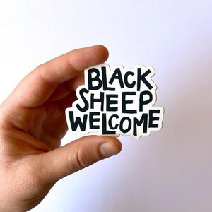 Black Sheep Welcome Sticker- Black and White Linocut Sticker- Waterproof Sticker- LGBTQ+ Ally Sticker