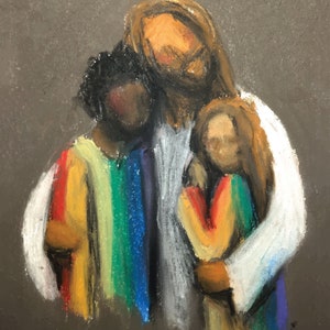 LGBTQ+ Christian Art Print – Jesus Embracing Queer Children- Title: 'For God Is Love'